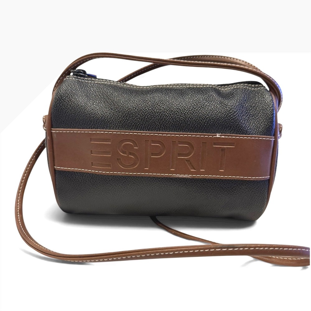 Esprit Vintage 80s 90s Colorblock Barrel Crossbody Bag Black Brown Retro Viral
